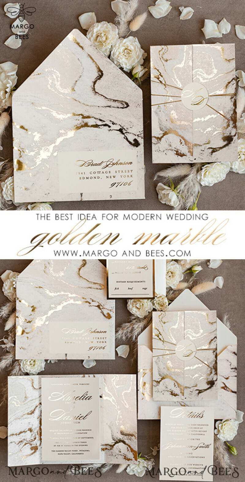 Golden Marble Wedding invitations, Luxury Gold Foil Wedding Invitation set,  Marble Glamour Wedding Invitation Suite, elegant  Wedding Cards Marble-2