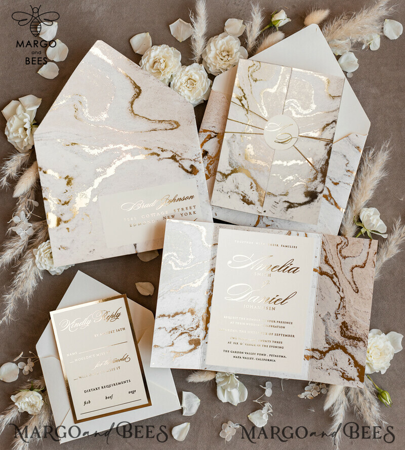 Golden Marble Wedding invitations, Luxury Gold Foil Wedding Invitation set,  Marble Glamour Wedding Invitation Suite, elegant  Wedding Cards Marble-0