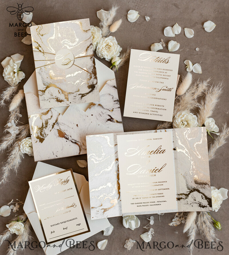 Golden Marble Wedding Invitations: A Luxurious Gold Foil Invitation Suite for an Elegant and Glamorous Wedding-8