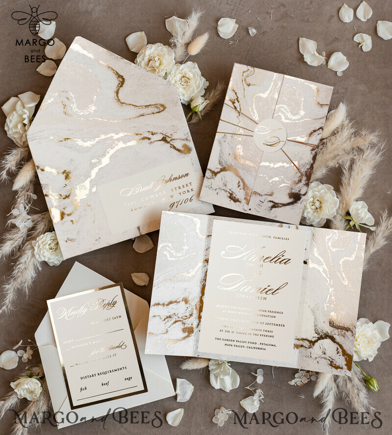 Golden Marble Wedding Invitations: A Luxurious Gold Foil Invitation Suite for an Elegant and Glamorous Wedding-9