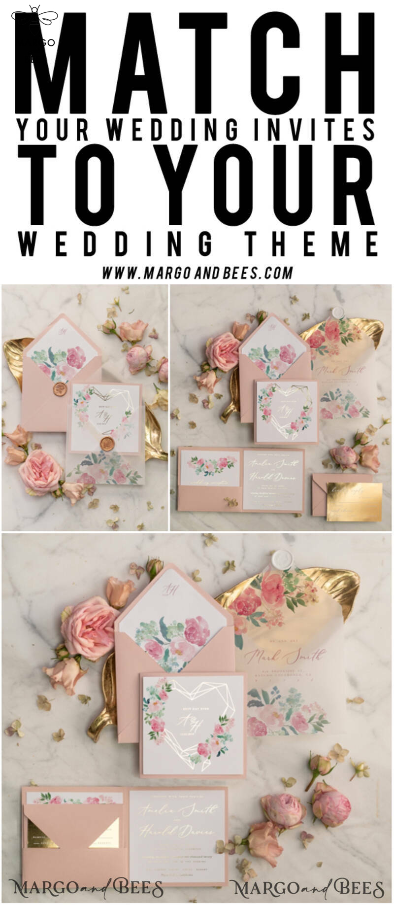 Luxory gold Wedding Invitations, Flowers Elegant Wedding Stationery,  Pink Elegant Wedding Invitations Suite-14