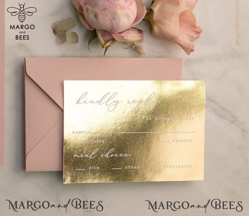 Luxury Blush Pink Wedding Invites, Glamour Gold Foil Wedding Invitations, Elegant Floral Wedding Invitation Suite, Romantic Golden Shine Wedding Cards-7