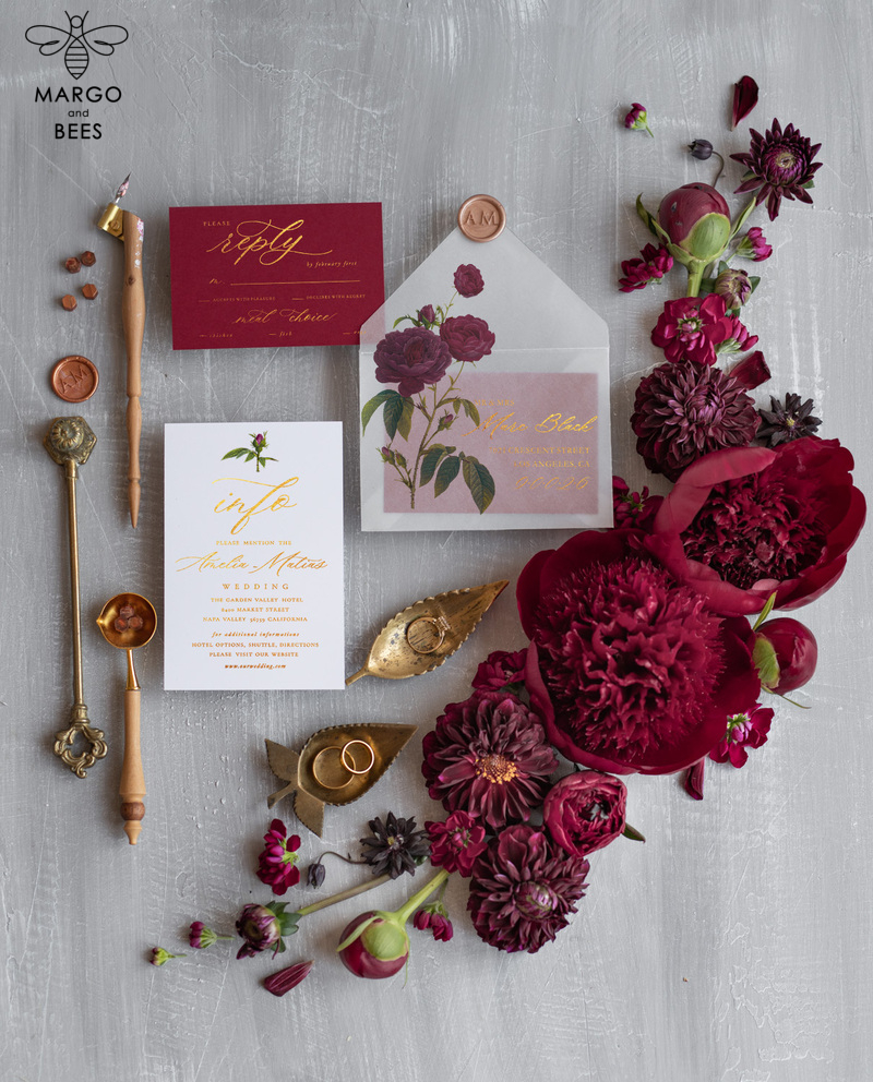 Marsala wedding invitation Suite, Luxury Indian Red and Gold Wedding Cards, Pocket Wedding Invites with gold Tassel-2