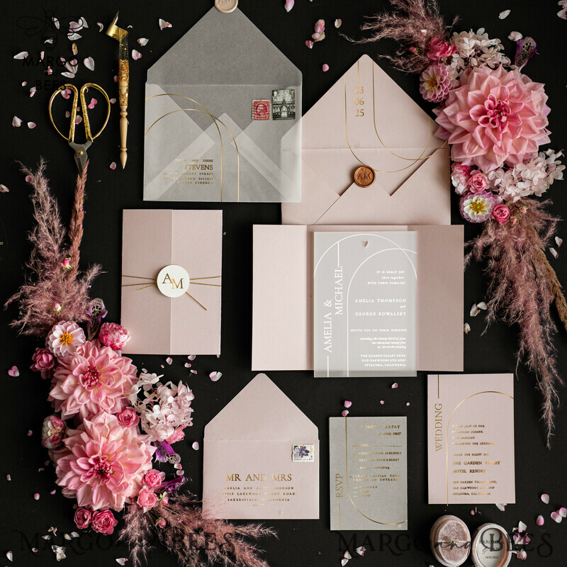 Handmade wedding invitation, Glamour wedding invitations • Romantic Wedding Invitation Suite, golden wedding invitations-2