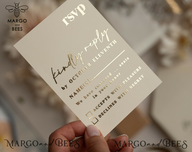 Elegant Gold Acrylic Wedding Invitation Suite with Boho Glam and Golden Shine Details-13