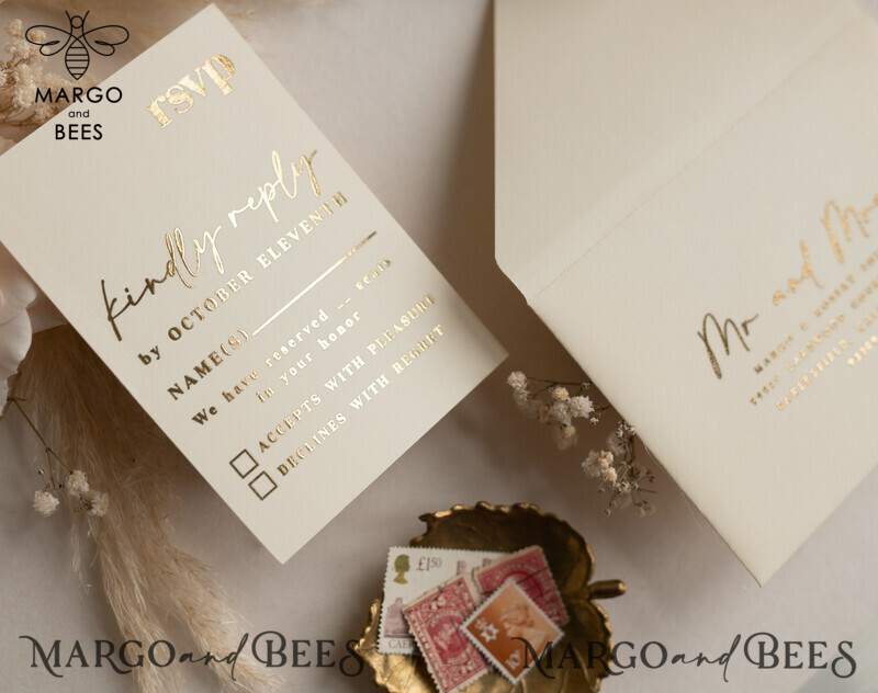 Elegant Gold Acrylic Wedding Invitation Suite with Boho Glam and Golden Shine Details-6