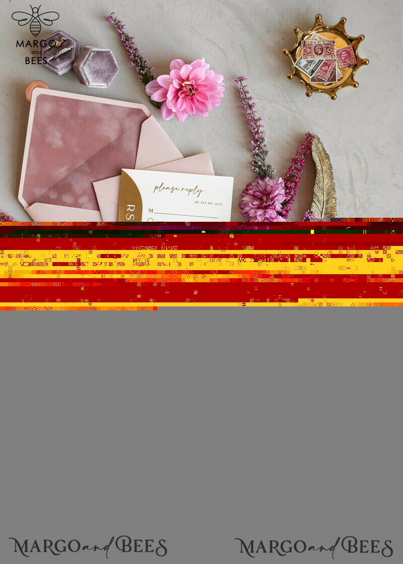 Luxurious Arch Gold Acrylic Wedding Invitation Suite with Velvet Pocket and Blush Pink Boho Wedding Invitations-8