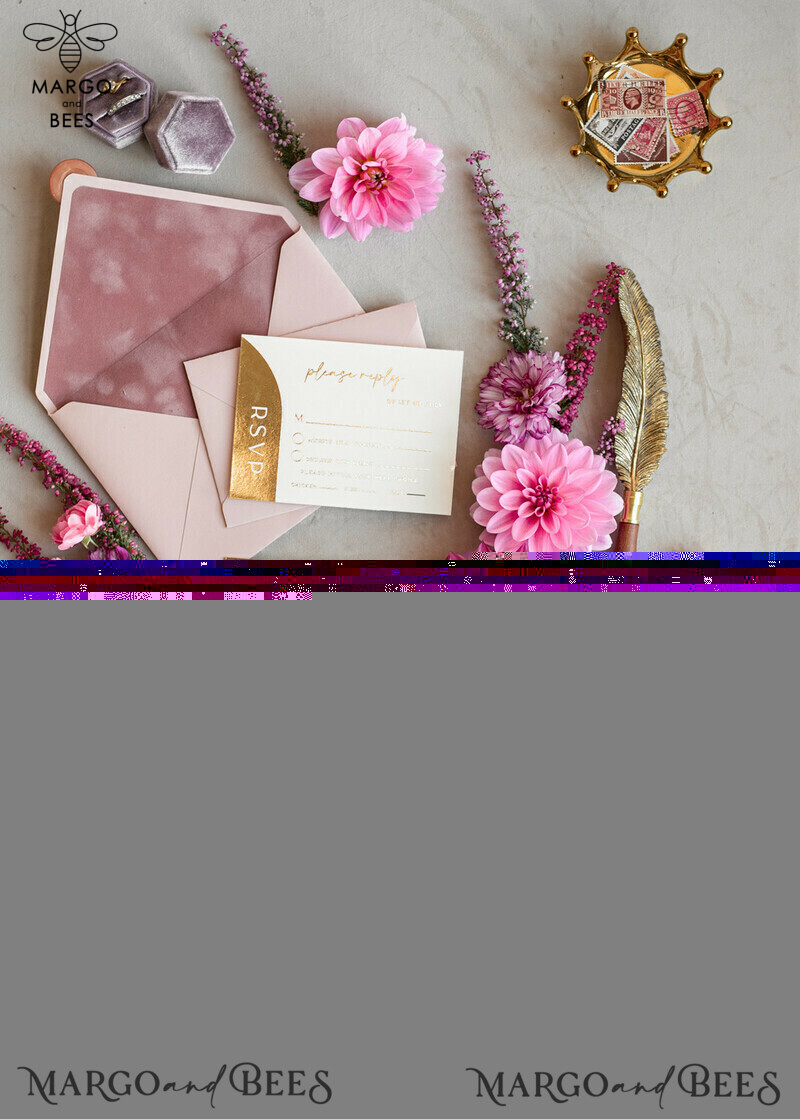 Luxurious Arch Gold Acrylic Wedding Invitation Suite with Velvet Pocket and Blush Pink Boho Wedding Invitations-5