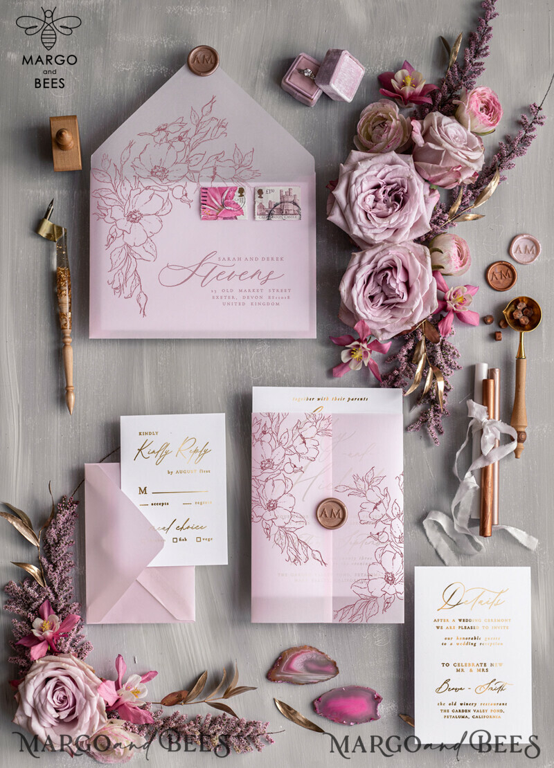 Luxury Blush Pink Wedding Invitation Suite: Elegant and Boho Pink Wedding Invitations - Luxury Elegant Wedding Stationery-2