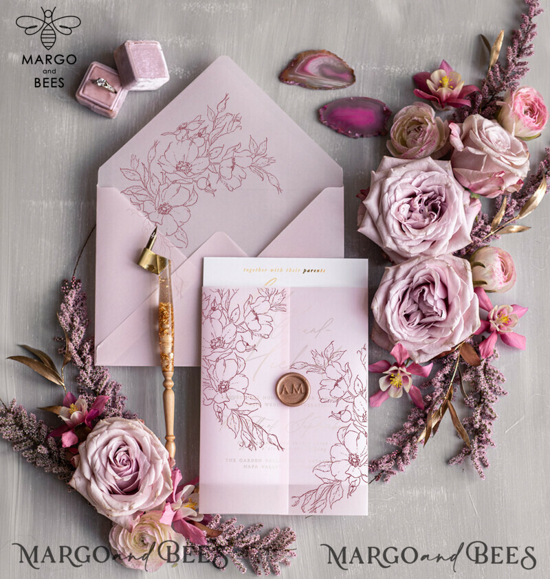 Luxury Blush Pink Wedding Invitation Suite: Elegant and Boho Pink Wedding Invitations-3