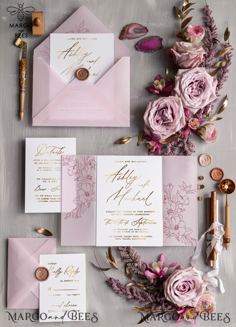Luxury Blush Pink Wedding Invitation Suite, Elegant Blush Pink Wedding Cards, Boho Pink Wedding Invitations, Luxury Elegant Wedding Stationery-4