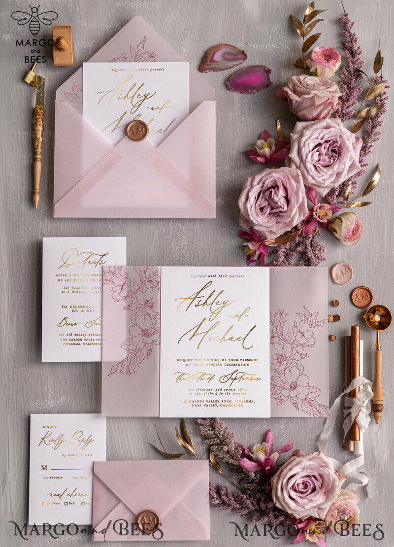Luxury Blush Pink Wedding Invitation Suite: Elegant and Boho Pink Wedding Invitations-1