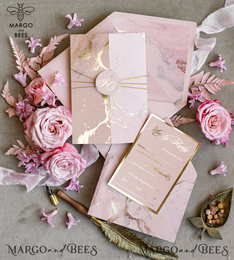 Personalised Luxury Gold Foil Wedding Invitation Set with Blush Pink Marble Glamour - A Stunning Wedding Invitation Suite in Blush Pink Marble-6