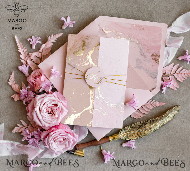 Personalised Luxury Gold Foil Wedding Invitation Set with Blush Pink Marble Glamour - A Stunning Wedding Invitation Suite in Blush Pink Marble-8