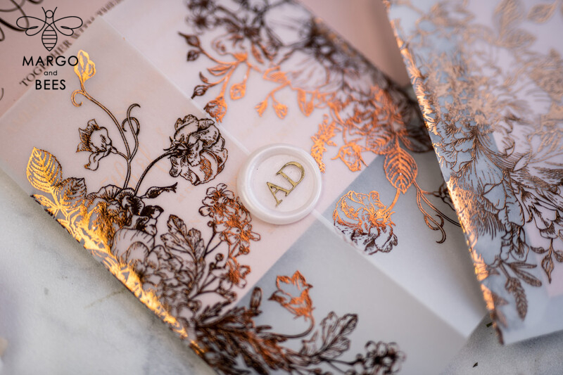 Luxury Vellum Gold Foil Wedding Invitations: An Elegant Blush Pink Invitation Suite with Glamour and Golden Shine-1