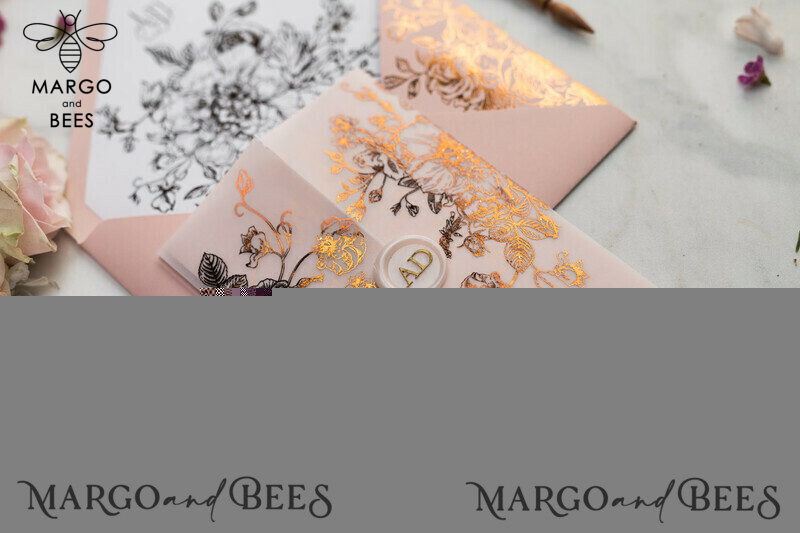 Luxury Vellum Gold Foil Wedding Invitations: An Elegant Blush Pink Invitation Suite with Glamour and Golden Shine-17