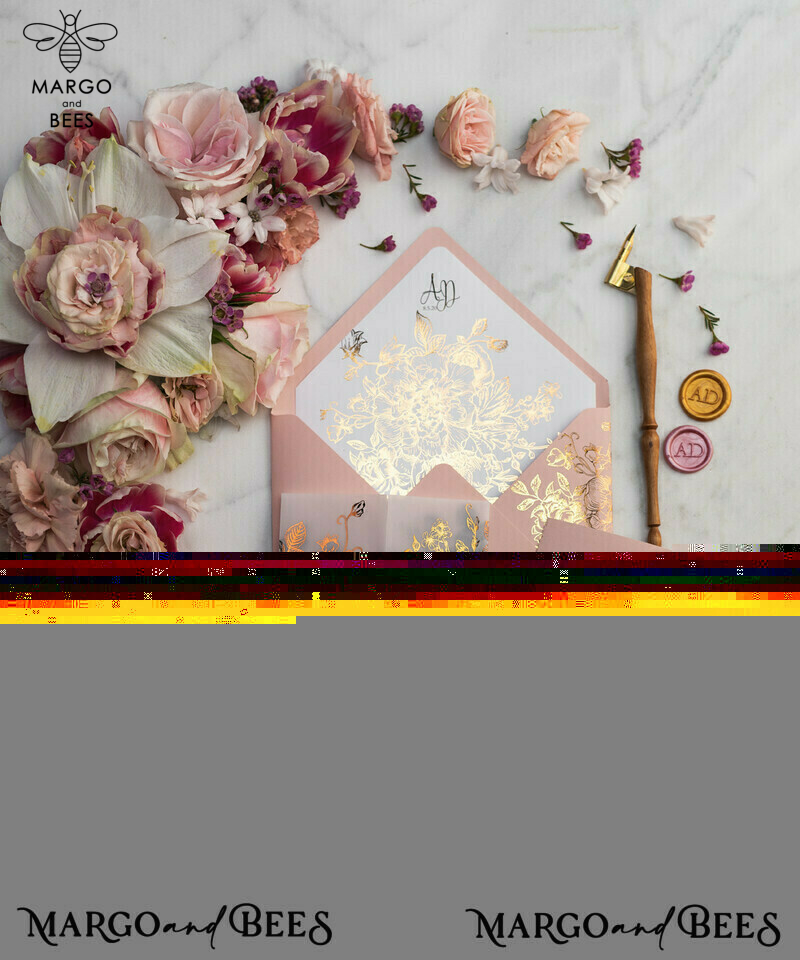 Luxury Vellum Gold Foil Wedding Invitations: Add Glamour to Your Elegant Blush Pink Wedding Invitation Suite with Golden Shine Wedding Cards-19
