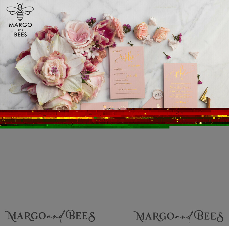 Luxury Vellum Gold Foil Wedding Invitations: Add Glamour to Your Elegant Blush Pink Wedding Invitation Suite with Golden Shine Wedding Cards-24