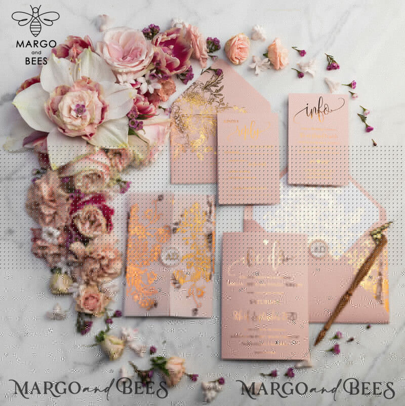 Luxury Vellum Gold Foil Wedding Invitations: An Elegant Blush Pink Invitation Suite with Glamour and Golden Shine-33