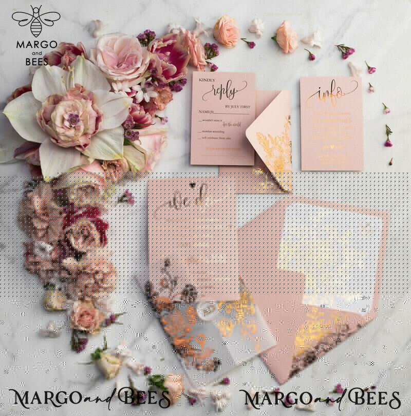 Luxury Vellum Gold Foil Wedding Invitations: An Elegant Blush Pink Invitation Suite with Glamour and Golden Shine-41