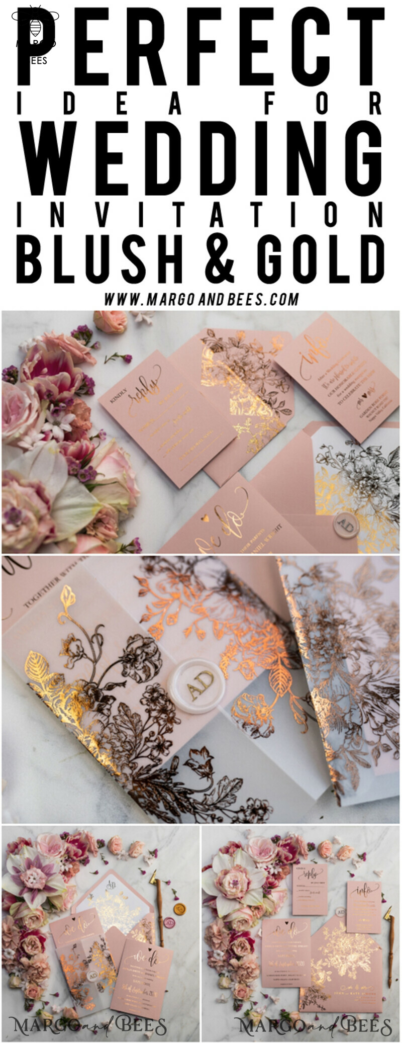 Luxury Vellum Gold Foil Wedding Invitations: Add Glamour to Your Elegant Blush Pink Wedding Invitation Suite with Golden Shine Wedding Cards-60