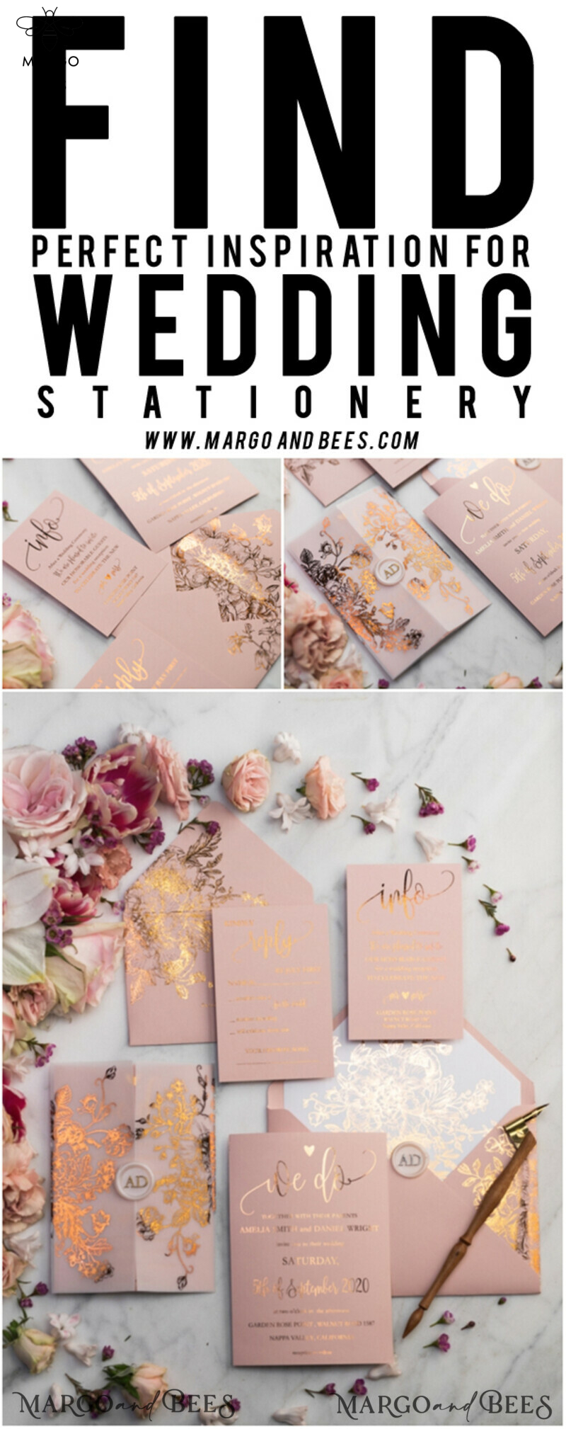 Luxury Vellum Gold Foil Wedding Invitations: Add Glamour to Your Elegant Blush Pink Wedding Invitation Suite with Golden Shine Wedding Cards-62