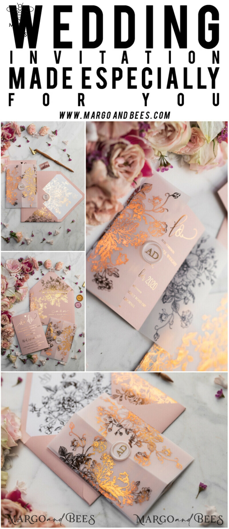 Luxury Vellum Gold Foil Wedding Invitations: An Elegant Blush Pink Invitation Suite with Glamour and Golden Shine-63