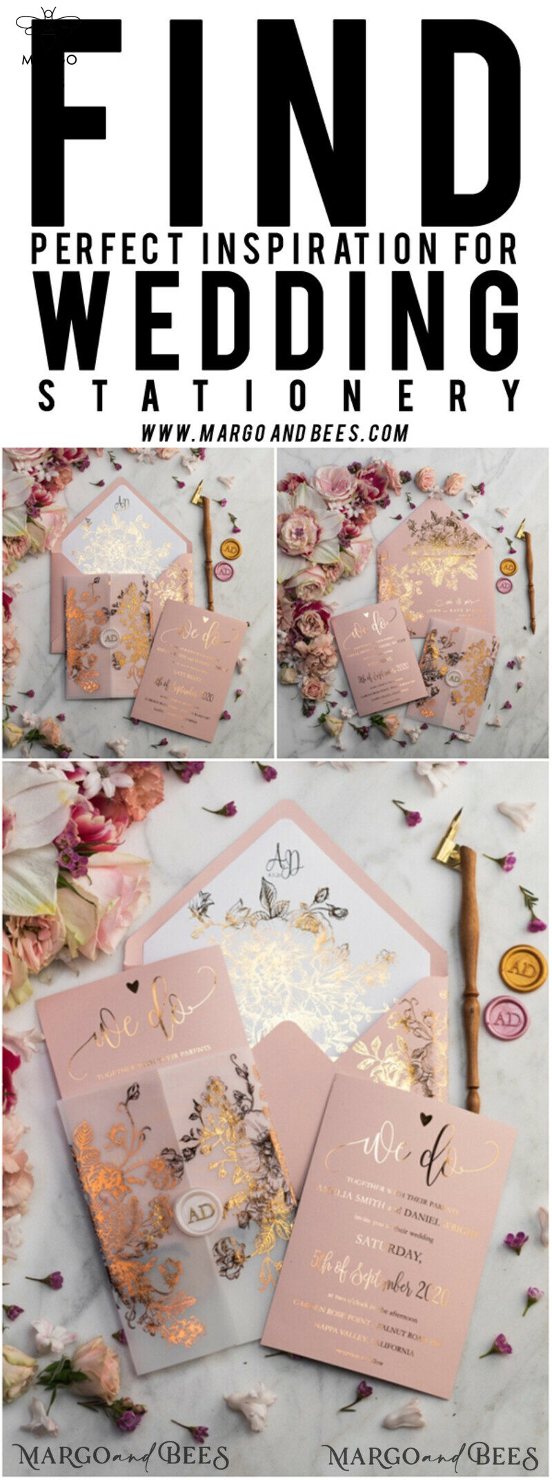 Luxury Vellum Gold Foil Wedding Invitations: Add Glamour to Your Elegant Blush Pink Wedding Invitation Suite with Golden Shine Wedding Cards-65