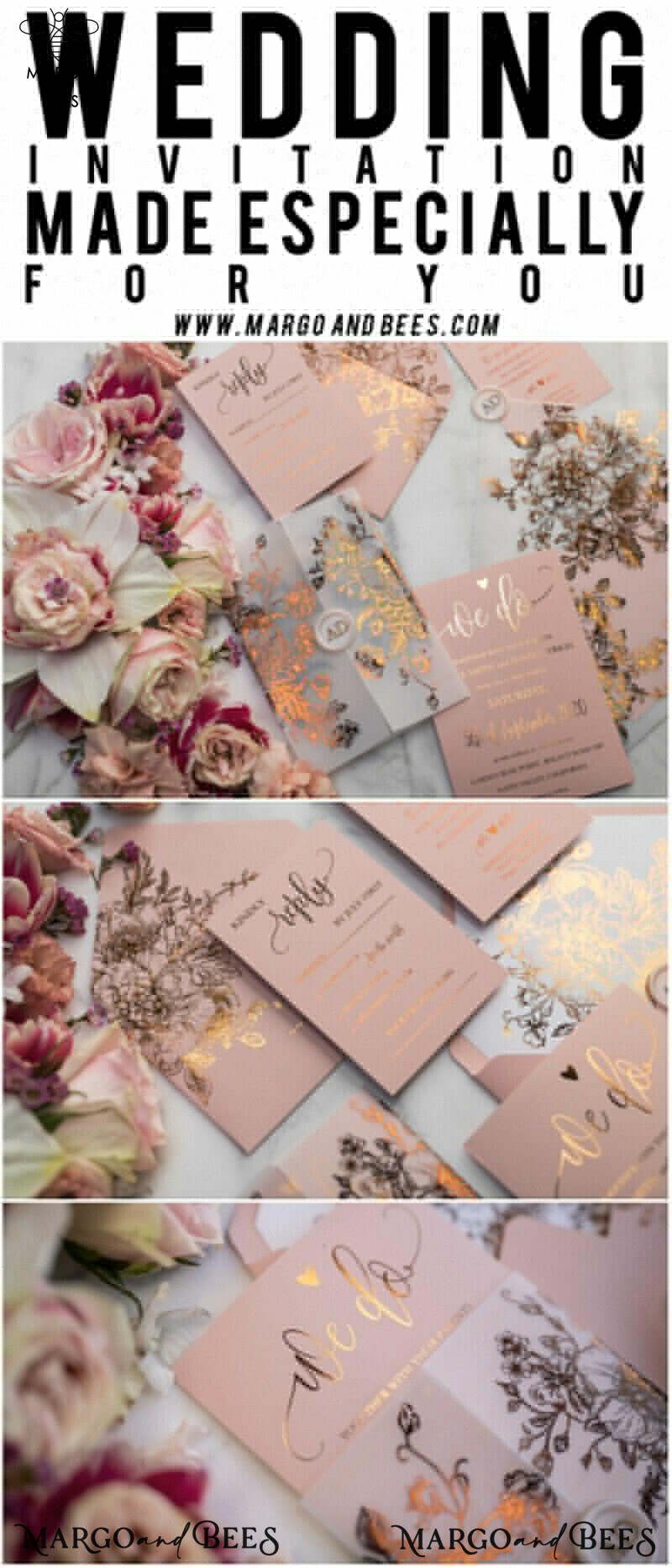 Luxury Vellum Gold Foil Wedding Invitations: Add Glamour to Your Elegant Blush Pink Wedding Invitation Suite with Golden Shine Wedding Cards-66