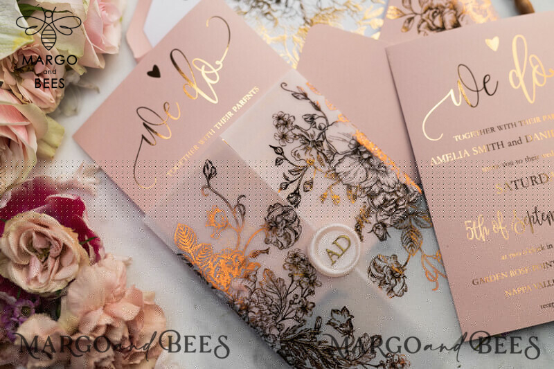 Luxury Vellum Gold Foil Wedding Invitations: Add Glamour to Your Elegant Blush Pink Wedding Invitation Suite with Golden Shine Wedding Cards-9