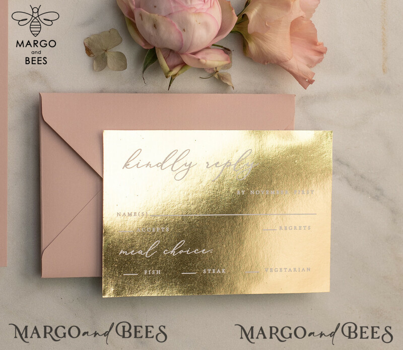 Glamour Gold Foil Wedding Invitations, Luxury Golden Shine Wedding Invites, Elegant Blush Pink Wedding Cards, Bespoke Floral Wedding Invitation Suite-4