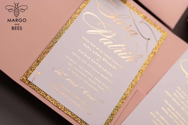 Handmade wedding invitations elegant gold blush colour theme  -16