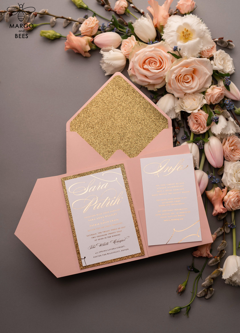 Handmade wedding invitations elegant gold blush colour theme  -18