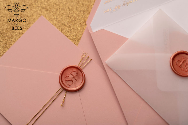 Handmade wedding invitations elegant gold blush colour theme  -2