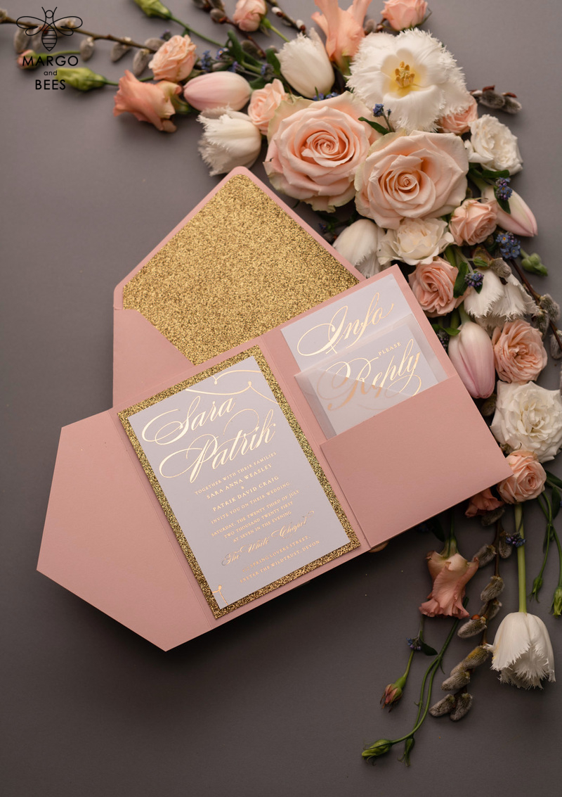 Handmade wedding invitations elegant gold blush colour theme  -20