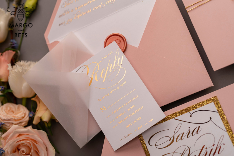 Handmade wedding invitations elegant gold blush colour theme  -21