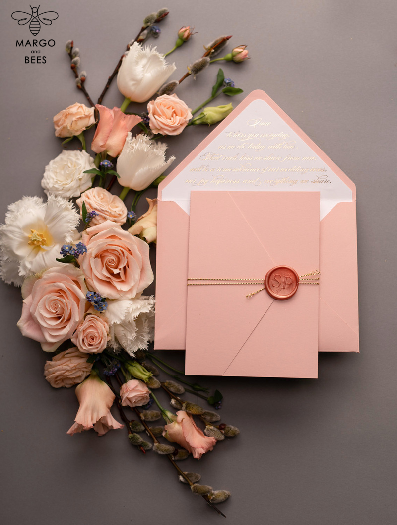 Handmade wedding invitations elegant gold blush colour theme  -22
