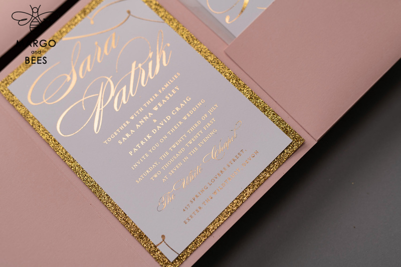 Handmade wedding invitations elegant gold blush colour theme  -6