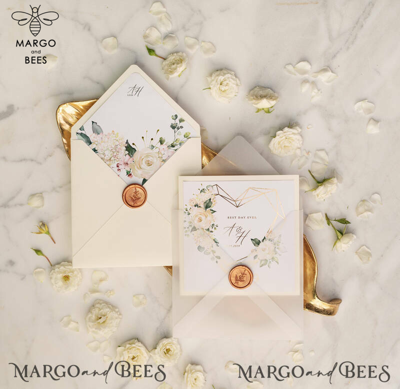 Luxory gold Wedding Invitations,  Ecru Roses Elegant Wedding Stationery,  Ivory Elegant Wedding Invitations Suite-1