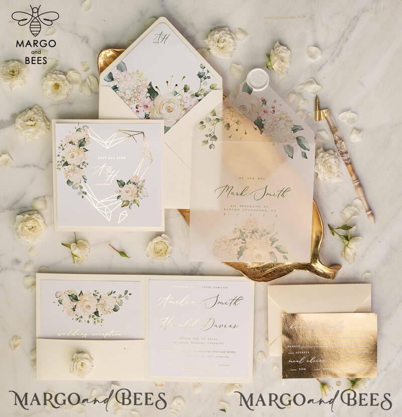 Luxory gold Wedding Invitations,  Ecru Roses Elegant Wedding Stationery,  Ivory Elegant Wedding Invitations Suite-2