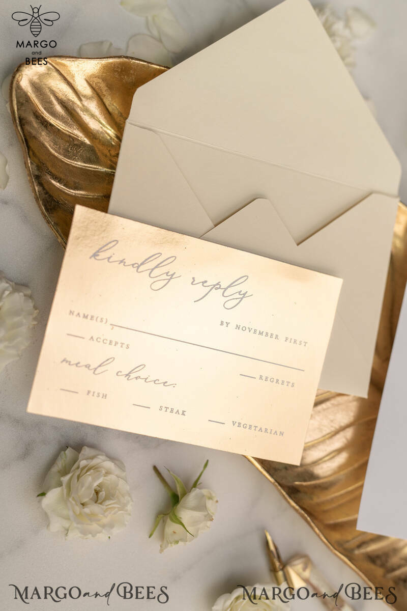 Luxory gold Wedding Invitations,  Ecru Roses Elegant Wedding Stationery,  Ivory Elegant Wedding Invitations Suite-3