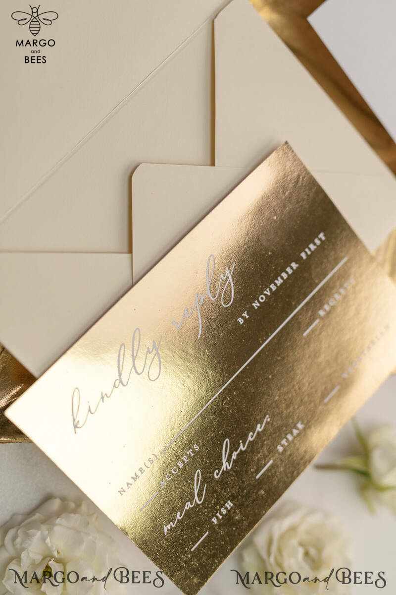 Luxory gold Wedding Invitations,  Ecru Roses Elegant Wedding Stationery,  Ivory Elegant Wedding Invitations Suite-8