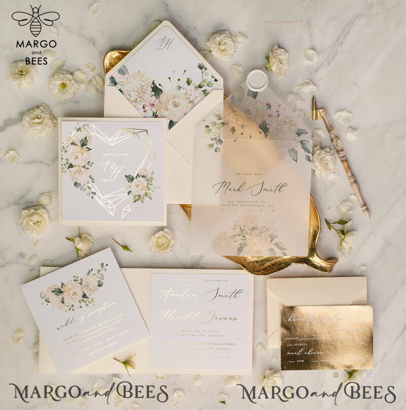 Luxory gold Wedding Invitations,  Ecru Roses Elegant Wedding Stationery,  Ivory Elegant Wedding Invitations Suite-0
