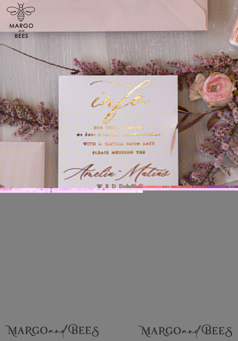Glamour Golden Shine Wedding Invitations: Luxury Gold Foil and Elegant White Vellum Invites in a Romantic Blush Pink Wedding Invitation Suite-9