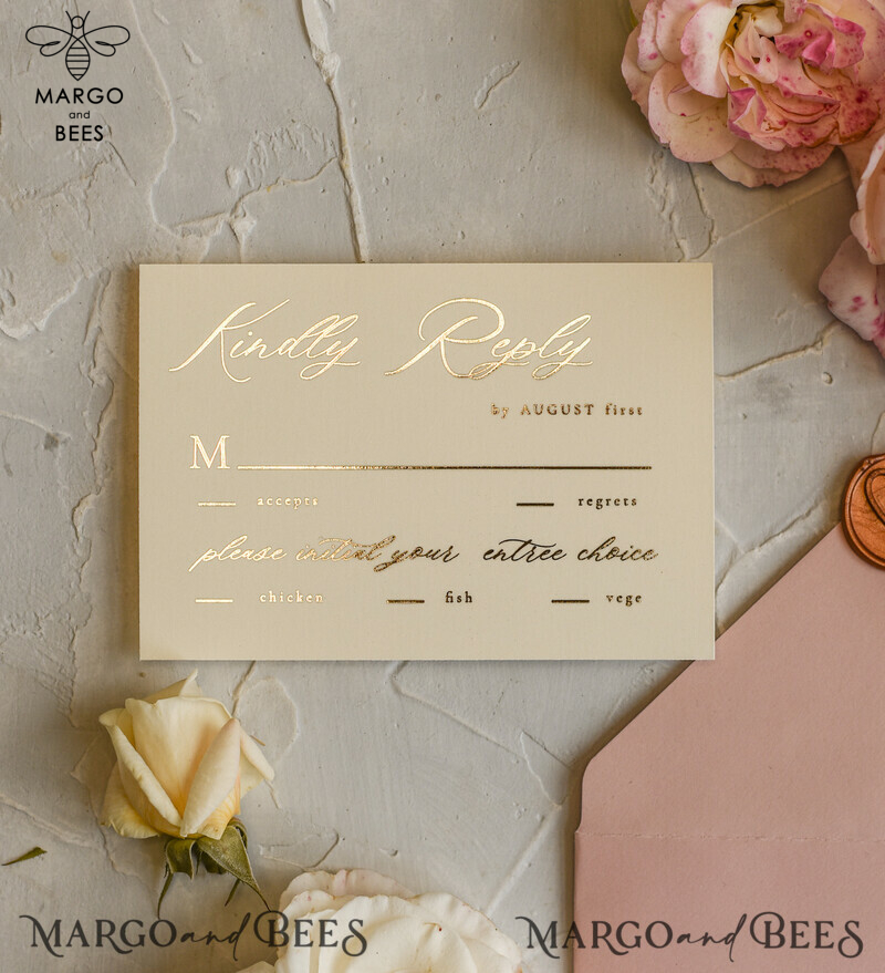 Luxury Gold Foil Wedding Invitations, Elegant Vellum Wedding Cards, Glamour Blush Pink Wedding Invitation Suite, Golden Shine Wedding Stationery-20