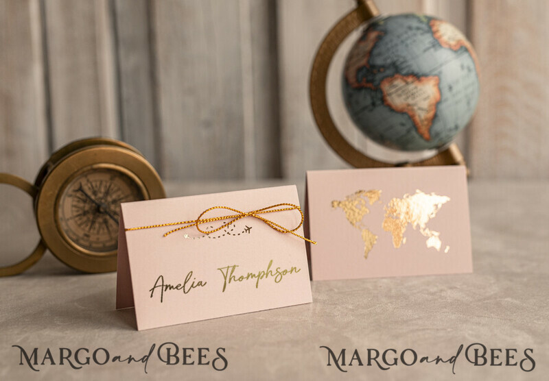 Travel Passport Gold Foil Wedding Place Cards, Wedding Escort Card, Elegant Destination place cards, Personalized wedding decoration-1