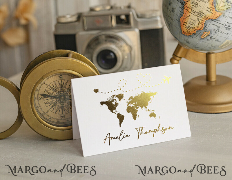 Travel Passport Gold Foil Wedding Place Cards, Wedding Escort Card, Elegant Destination place cards, Personalized wedding decoration-0