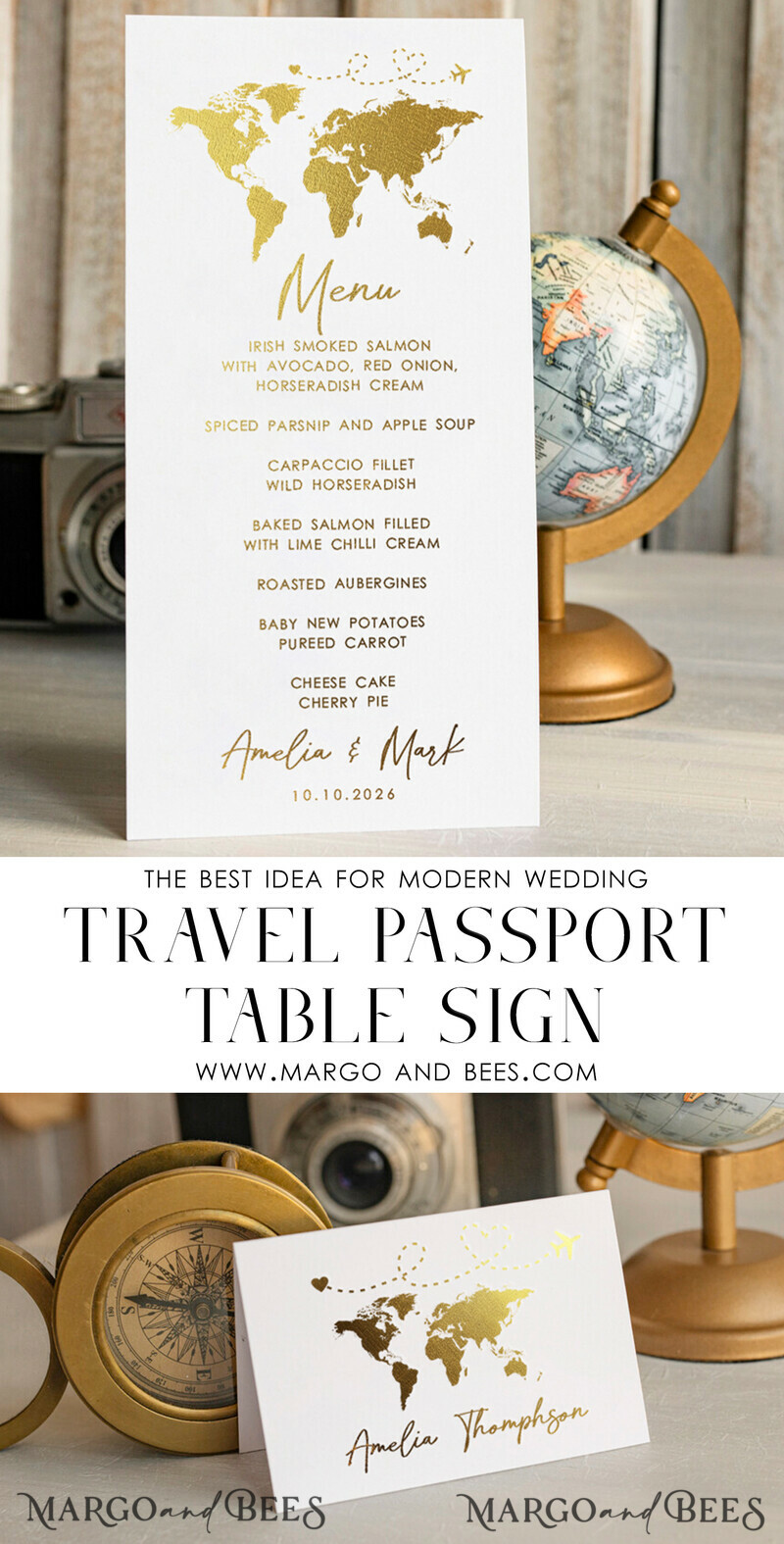 Travel Passport Gold Foil Wedding Place Cards, Wedding Escort Card, Elegant Destination place cards, Personalized wedding decoration-1