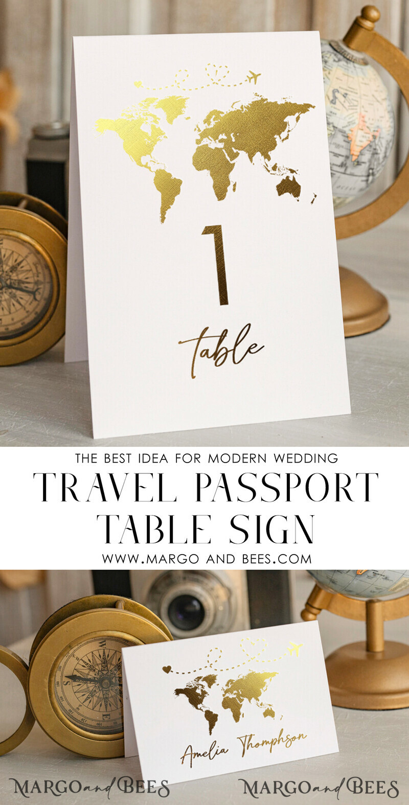 Travel Passport Gold Foil Wedding Place Cards, Wedding Escort Card, Elegant Destination place cards, Personalized wedding decoration-2