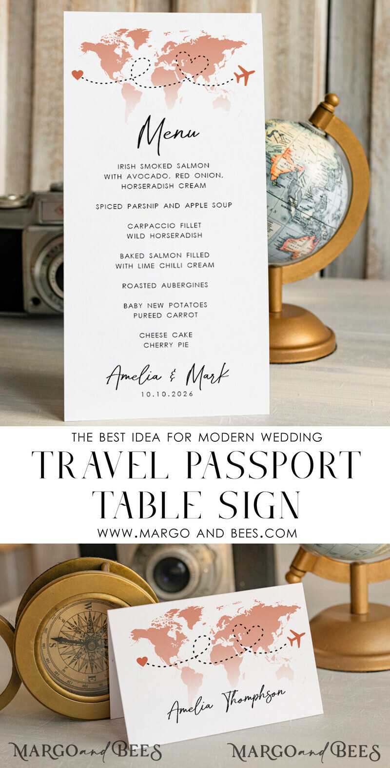 Travel Passport simple Wedding menu, Wedding program dinner, Elegant Destination menu, Personalized wedding decoration-1
